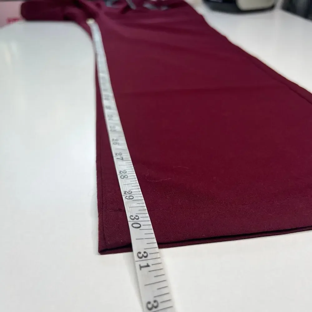 FIGS Pisco Basic Scrub Pants Burgundy Pull-on Elastic-Waist Straight Leg Size M